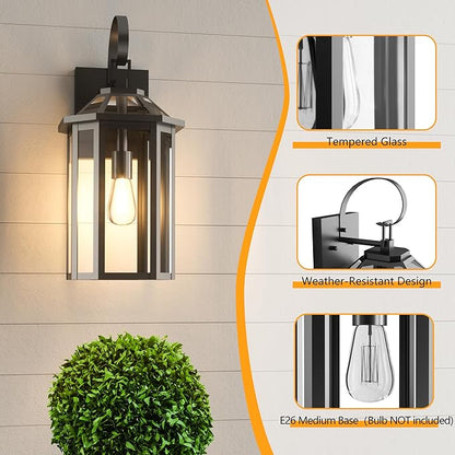 Outdoor Wall Lights, 20.24 Inch Large Waterproof Outside Wall Lantern Sconce, Clear Glass Exterior Lamp for House, Porch, Garage, 1-Light, (E26 Bulb Base, Black)