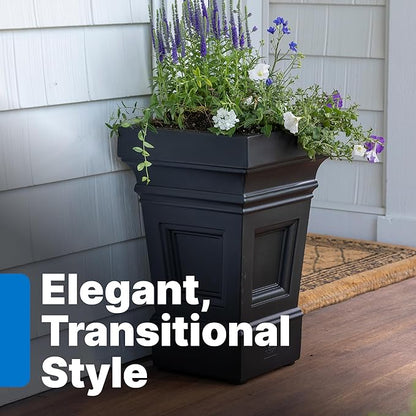 Step2 Atherton Square Planter, Large Planters for Outdoor Plants, Gardening and Flower Pot for Patio or Porch, Efficient Drainage, Durable Plastic, Onyx Black, 2-Pack