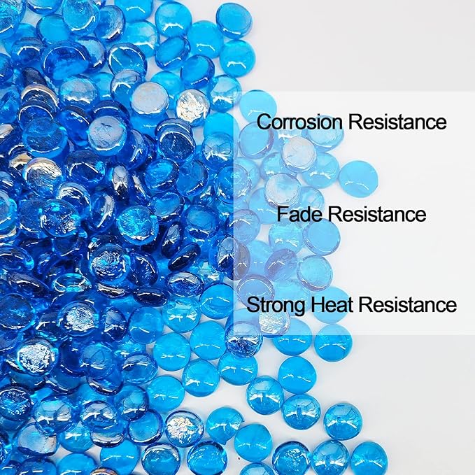 10 Pound Fire Pit Glass 1/2 Inch Reflective Round Fire Glass Drops Beads Rocks for Natural or Propane Fire Pit and Landscaping Pacific Blue