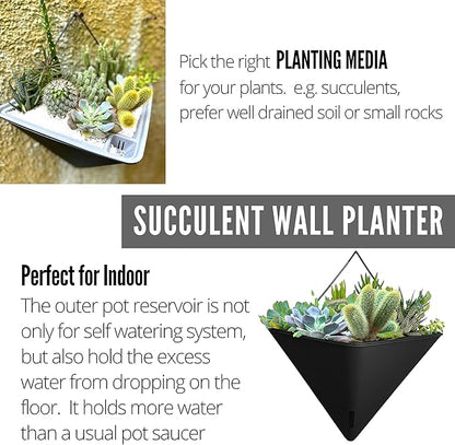 LaLaGreen Wall Planters - 4 Pack, 12 Inch Large Self Watering Black and Gray Mixed Color Geometric Indoor Vertical Garden Plant Wall Hanging Flower Vase Vessel with Black Metal Hanger Modern Stylish
