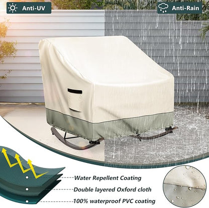 Outdoor Rocking Chair, Indoor Heavy Duty Waterproof Papasan Rocking Chair Cover with Split Zipper,Easy to use,White&Grayish Green