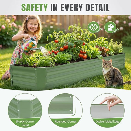 INNO STAGE 8×2×1ft Galvanized Raised Garden Bed Kit, Galvanized Planter Raised Garden Boxes Outdoor, Large Metal Raised Garden Beds for Vegetables, Flowers, Herbs, and Succulents, OliverGreen