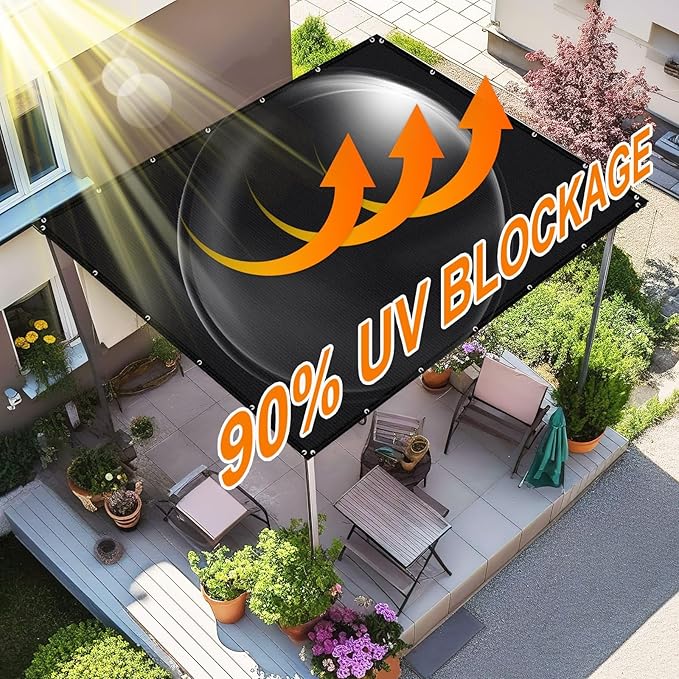 Artpuch 90% Sun Shade Cloth, 8 x 10 FT Pergola Shade Cover Canopy with Grommets, Sun Screen Fabric Tarp for Patio, Outdoor, Garden, Backyard, Black