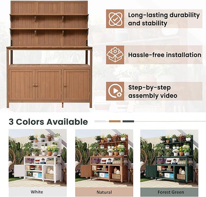 Christopher Knight Home Belfast 50.20" W Outdoor Potting Bench Table, Fir Wood Potting Table, Large Gardening Workstation with Storage Shelf, Ample Space Garden Tools Organizer for Backyard, Natural