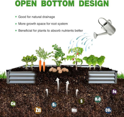 GrowHaus 8x4x1FT Galvanized Raised Garden Bed, Planter Boxes Outdoor Large Metal Garden Beds for Planting Vegetables Flowers Herbs Rectangle Silver