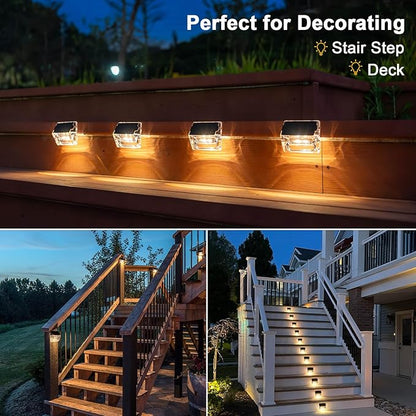 Qualdout Solar Outdoor Lights, 8 Pack Solar Fence Deck Lights, Waterproof Outside Lighting for Step Railing Wall Pool Stair Yard Garden Patio Pool Decorations (Warm White)