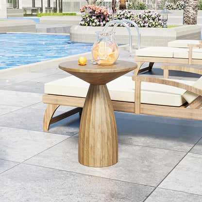 Metal Small Patio Table, Round Outdoor Side Table, Wood Color Outdoor Accent End Table, Patio Furniture, for Garden, Pool, Yard, Balcony, Living Room, Deck, Weather Resistant, No Assembly