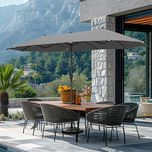GREEN PARTY 13ft Rectangle Patio Umbrella, Double Sided Outdoor Table Umbrella with Crank & 1.5" Pole, Large Market Umbrella for Poolside Garden Deck Backyard, Smoky Gray