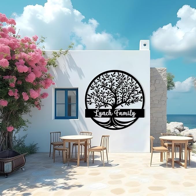 Custom Tree of Life Monogram Name Signs | Personalized Metal Letters Wall Art | Outdoor Balcony & Porch Garden Decor