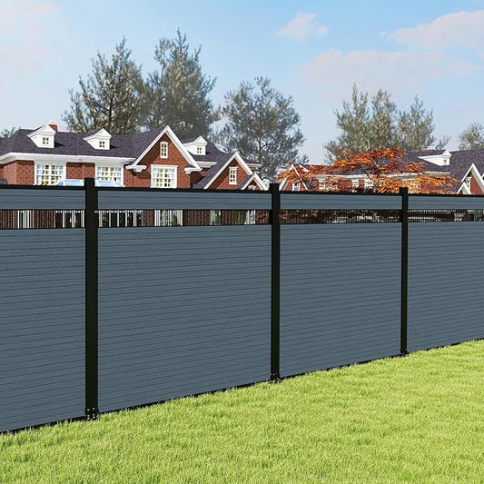 6 Feet×6 Feet Privacy Fence, Outdoor Wood Plastic Composite Fence Panel, Waterproof Security Barriers Fencing, WPC (Gray, Vertical (1 Panel - 1 Post))