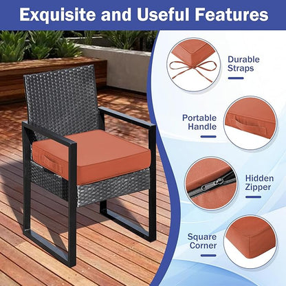 IASEAHK Patio Chair Cushions, 19" x 19" x 3" Outdoor Chair Cushions Set of 4, Waterproof Outdoor Cushions for Patio Furniture, Outdoors Seat Cushions Set of 4 with Handle and Ties, Spice