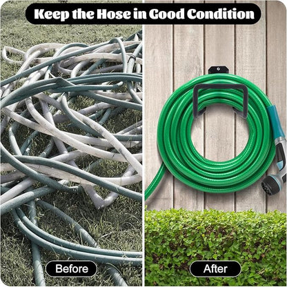 1 Pack Garden Hose Holder, Hose Reel Heavy Duty Hose Hanger, Wall Mounted Water Hose Holder Outdoor/Indoor Metal Durable Hose Hooks Ideal for Water Hose Storage Garden Yard Hold Max 77 Lbs- Black