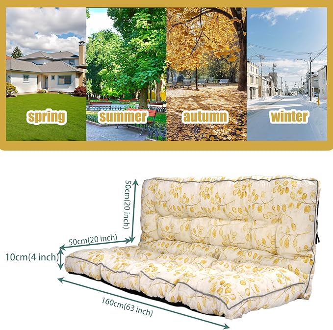 Replacement Cushions for Swing, Swing Cushions 3 Seater Replacement, Waterproof Thicken Washable Pad Cushion for Outdoor Indoor Furniture Swing Patio (Yellow Leaves, 40x63 inch)