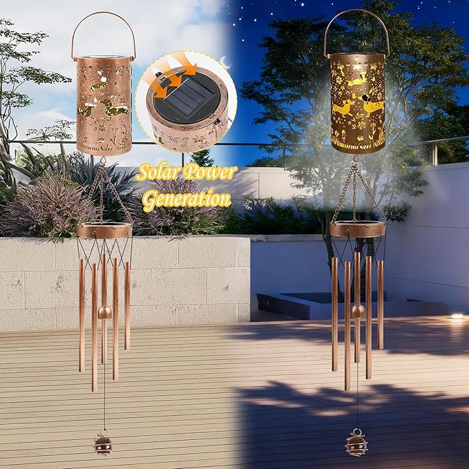 Dachshund Solar Wind Chimes for Outside, Dachshund Gifts Solar Lantern Wind Chimes, Garden Decorative Hanging Lights for Patio Porch Yard Lawn Decor