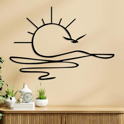 Sunrise Metal Wall Art, Sunset Metal Wall Decor for Living Room, Sunshine Line Art Home Decor Outdoor Indoor, Sun Design Modern Artwork for Walls, Abstract Sunset Wall Decor, Housewarming Gifts