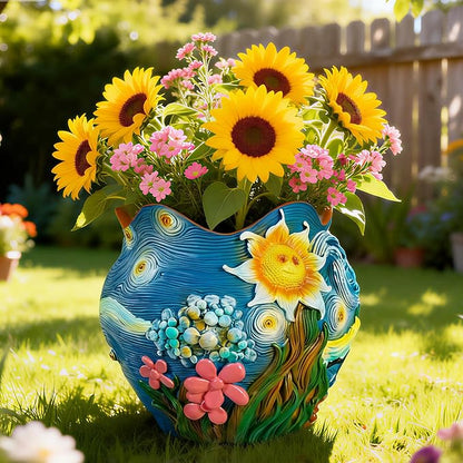Sunflower Starry Sky Plant Pots-Cute Unique Flower Pots with Drainage Hole, Resin Planters for Indoor Outdoor Succulent Planter, Plant Gifts for Mother's Day, Birthday, Christmas(Colours)
