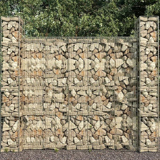 Galvanized Steel Gabion Wall with Cover, Gabion Mesh Wire Wall Panel Galvanized Steel Garden Stone Wire Basket Fencing Patio Decorative Fence, 236.2"x19.7"x78.7",-139