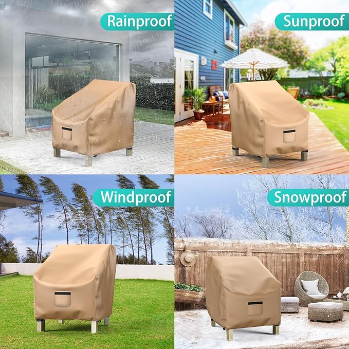 Patio Chair Covers for Outdoor Furniture Waterproof 2 Pack, Lawn Chair Covers 600D Heavy Duty Oxford Cloth, Large Covers for Lounge Lawn Deep Seat 31" W x 33" D x 36" H-Brown
