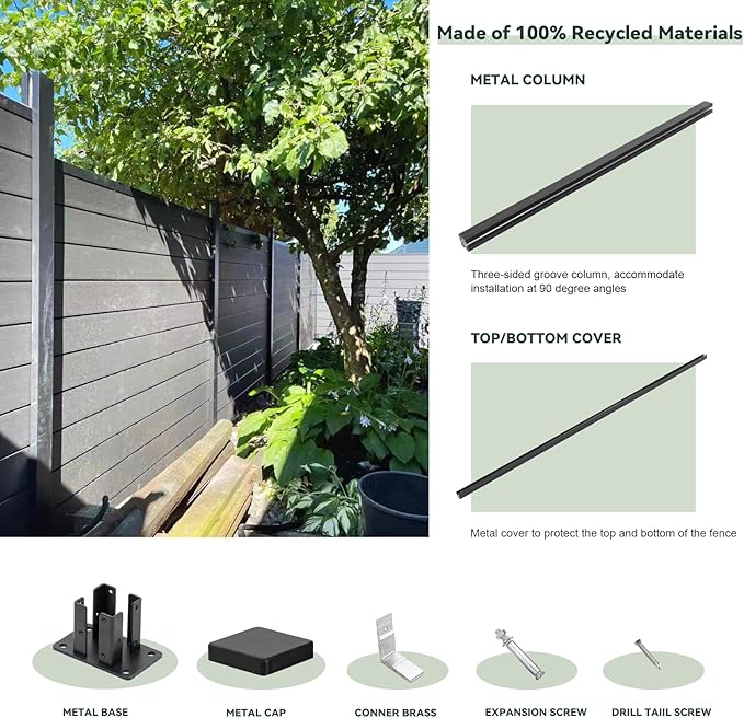 Mondaria Privacy Fence Panels for Outside,6ft(W) x 6ft(H) Outdoor Privacy Panels with 2 Posts,Wind Resistant Wood Plastic Composite Fencing Panels for Patio,Backyard,Garden and Swimming Pool(Grey)