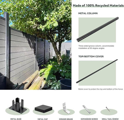 Mondaria Privacy Fence Panels for Outside,6ft(W) x 6ft(H) Outdoor Privacy Panels with 2 Posts,Wind Resistant Wood Plastic Composite Fencing Panels for Patio,Backyard,Garden and Swimming Pool(Grey)