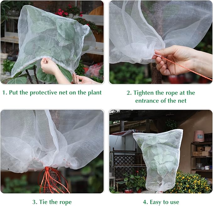 Kikhope 10 Pcs Garden Mesh Netting - 29"x21" Insect Bird Netting Pest Barrier Bags with Drawstring -Plant Fruit Protection Bag for Fruit Trees & Tomato Plants, Blocks Birds, Squirrels & Insects