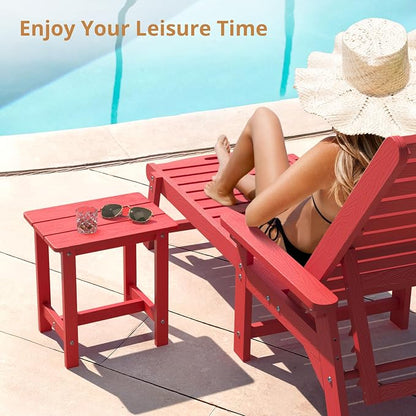 LUE BONA Outdoor Side Table, HDPS Small Outdoor Adirondack Side Tables, Outside End Table for Patio, Porch, Deck, Pool, Weather Resistant/Easy Maintenance,Bright Red