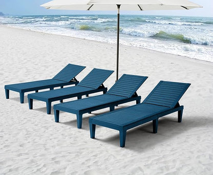 Nestl Sun Tanning Chair - Blue Chaise Lounge Chair Outdoor, Lightweight Pool Lounge Chairs Set of 6, Adjustable 5-Position Reclining Lawn Chair, Waterproof Beach Outdoor Lounge Chairs