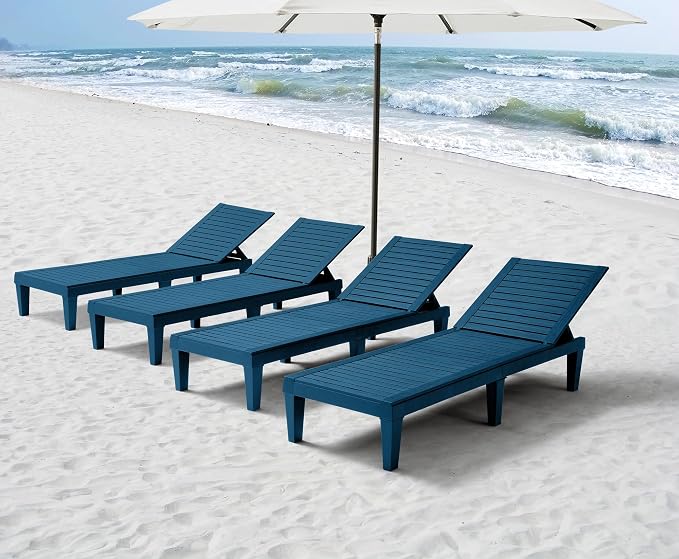 Nestl Sun Tanning Chair - Blue Chaise Lounge Chair Outdoor, Lightweight Pool Lounge Chairs Set of 12, Adjustable 5-Position Reclining Lawn Chair, Waterproof Beach Outdoor Lounge Chairs