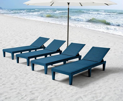 Nestl Sun Tanning Chair - Blue Chaise Lounge Chair Outdoor, Lightweight Pool Lounge Chairs Set of 4, Adjustable 5-Position Reclining Lawn Chair, Waterproof Beach Outdoor Lounge Chairs