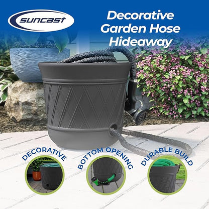 Suncast 4 Pack 14" x 12" Round Resin Decorative Weatherproof Outdoor Hideaway Standard Garden Hose Storage Pot with Drainage Holes, Gray