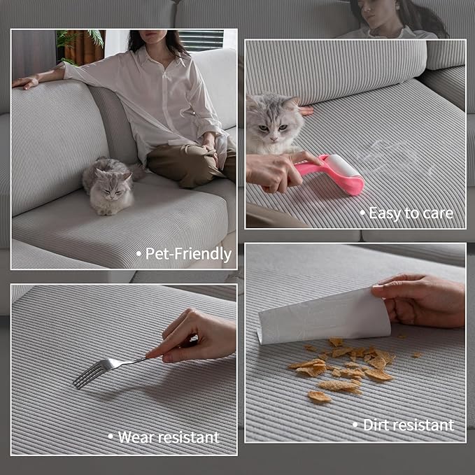 OHSIO Sectional Couch Covers, Wear Resistant Stretch Sofa Covers Washable Soft Couch Cushion Covers Anti Slip Furniture Protector Sofa Slipcovers for Pets (1 Piece Loveseat Cover, Light Gray)