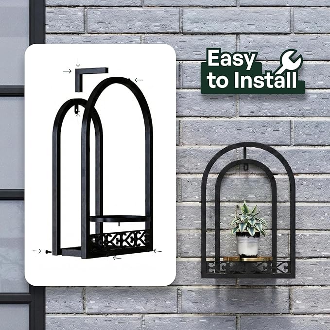 Wall Hanging Planters, Modern Iron Frame for Indoor/Outdoor Plants, Stylish Decor for Living Room, Garden, Patio 3 Pack Black（No Light）