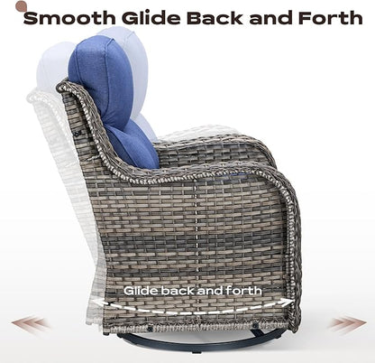 Rilyson Patio Outdoor Swivel Rocker Chairs Set of 2, Waterproof Wicker, High Back, Deep Seating, Wide Armrest, Upgraded 6 inch Thick Cushions, Ideal for Deck Porch Backyard, Mixed Grey/Blue