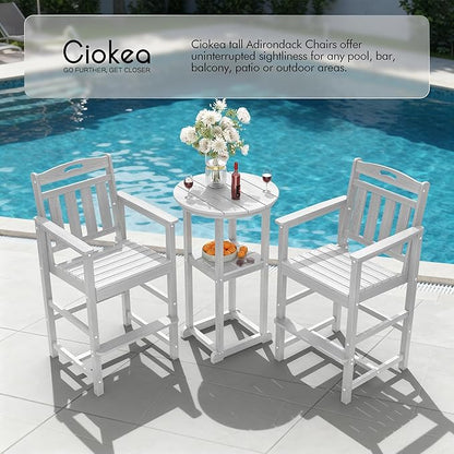 Ciokea Oversized Tall Bar Chairs Set of 2, HDPE Adirondack Outdoor Bar Chairs with Footrest, All-Weather Barstools with High Back for Balcony, Bistro, Porch, Deck, Pool, Backyard, White