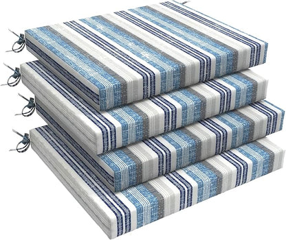 LVTXIII Outdoor Chair Cushions, Fade-Resistant Patio Furniture Cushions Outdoor Chair Pads with Ties for Dining Chairs and Garden Furniture Use, 18.5"x16"x2" 4 Pack, Stripe Layered Blue