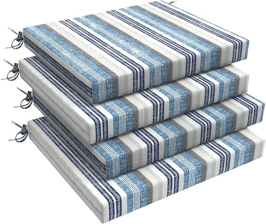 LVTXIII Outdoor Chair Cushions, Fade-Resistant Patio Furniture Cushions Outdoor Chair Pads with Ties for Dining Chairs and Garden Furniture Use, 18.5"x16"x2" 4 Pack, Stripe Layered Blue