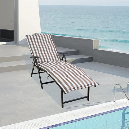 Kozyard Cozy Aluminum Reclining Lounge Chair - Perfect for Beach, Yard, Pool, and Patio Outdoor Chaise Lounge with Drink Holder, Weather Free Adjustable Assemble Free (Beige with Beige Strip Cushion)