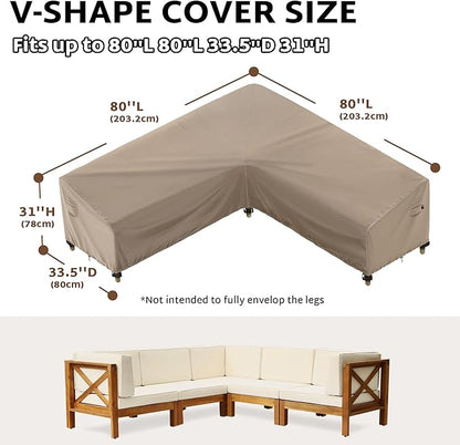 iBirdie Outdoor Sectional Cover fit 80 x 80 inch, 79 x 78, 77 x 76, 75 x 74 L-Shaped Patio Sofa Waterproof Weatherproof 600D Heavy Duty Garden Furniture Cover for Outside L Shape Couch, Brown