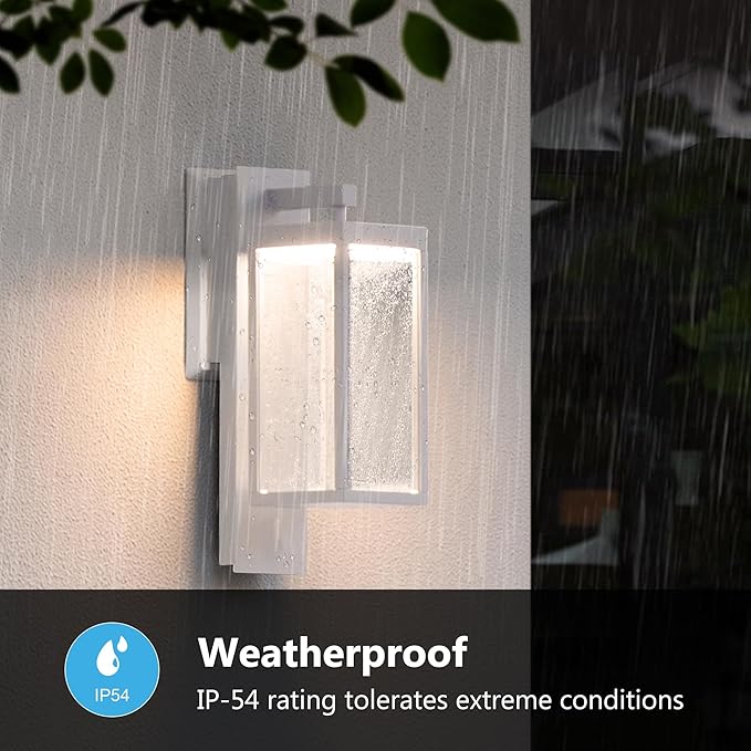 Outdoor Wall Light White Porch Light for House,LED Exterior Lighting Fixture Wall Mount Sconce with Glass IP54 Waterproof,13W 750LM