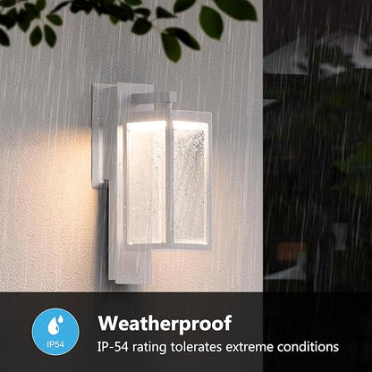 Outdoor Wall Light White Porch Light for House,LED Exterior Lighting Fixture Wall Mount Sconce with Glass IP54 Waterproof,13W 750LM