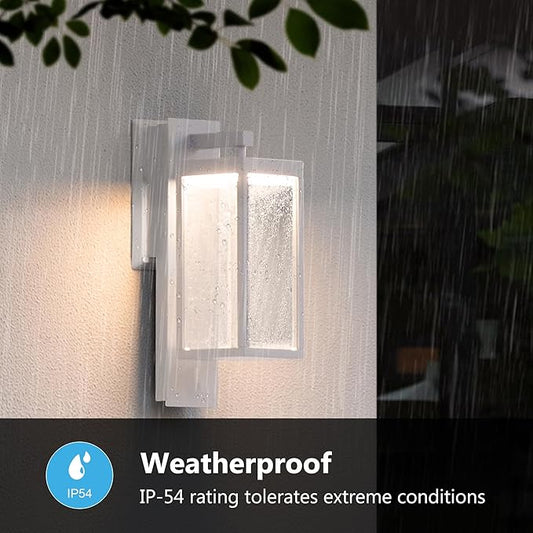 Outdoor Wall Light White Porch Light for House,LED Exterior Lighting Fixture Wall Mount Sconce with Glass IP54 Waterproof,13W 750LM