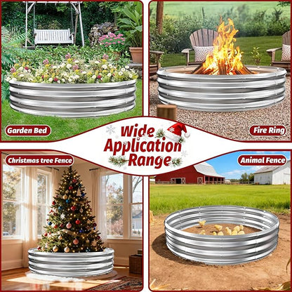 12 Inch Tall Heavy-Duty Round Steel Rised Garden Bed – Wave-Shaped Design Galvanized Metal Planter Box for Vegetables Flowers Succulent at Patio/Garden Outdoor (Silver, 60" Diameter)
