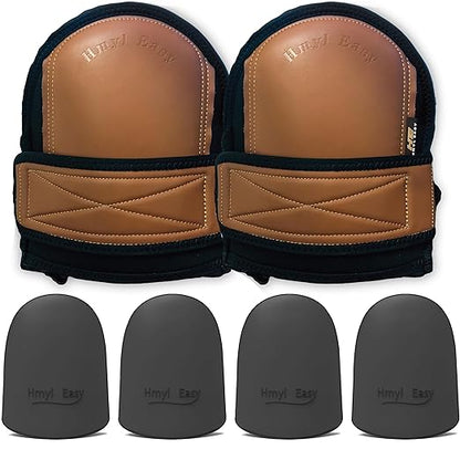 Super Soft Leather Knee Pads for Work With Extra Two Pairs of Liners, Shorts Available, Replaceable Inner Cushion Knee Pads for Construction, Garden, Clean, Floor and Garage – Beige for Man