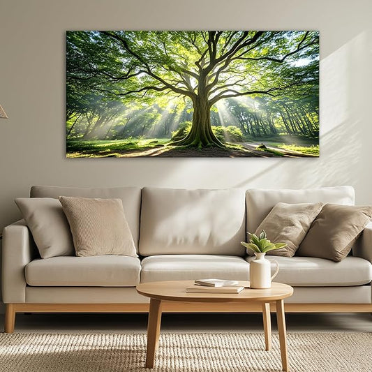 JLXART Canvas Large Art Spring Nature Green Tree Wall Art Framed Forest Artwork for Office Wall Decoration Ready to Hang 20x40inch
