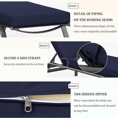 2 Pcs Chaise Lounge Cushions Outdoor, 72" L X 21" W X 4" D Lounge Chair Cushions for Outdoor Furniture, High-Density Foam Patio Chaise Cushion-Waterproof Fade-Resistant ThickPatio lounge chair cushion