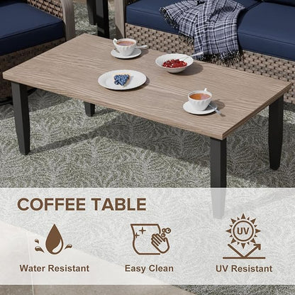 COOS BAY Modern Wicker Outdoor Furniture Set, Patio Conversation Set with Patio Chairs, 2 Seat Loveseat, Coffee Table and Side Table, 5 Piece, Brown/Blue