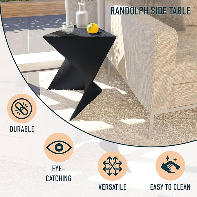 LeisureMod 15.75" Stackable Weather-Resistant Plastic Triangular Side Table - Accent End Table for Indoor & Outdoor Use (Black, Single)