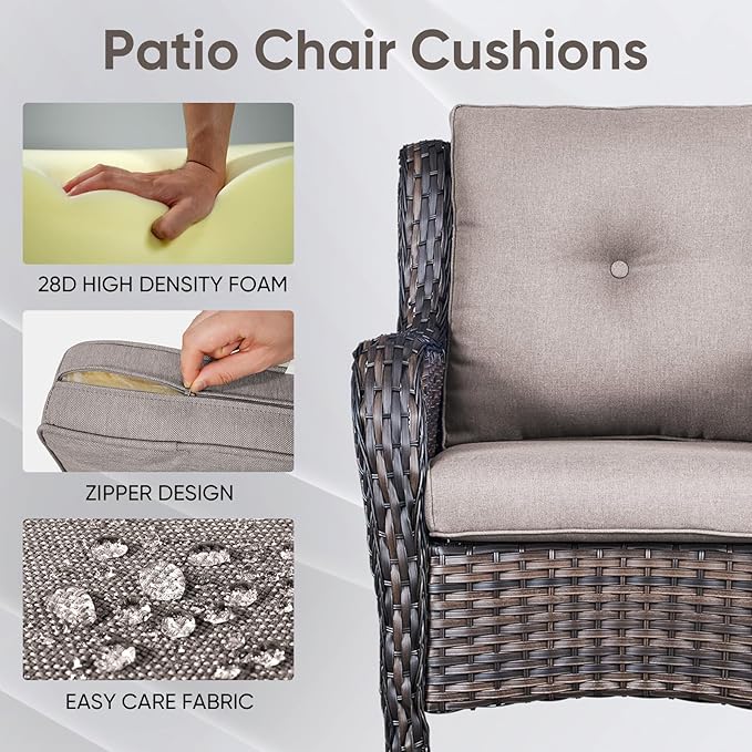 Outdoor Wicker Chair Cushions 2 Packs - Outside High Back Thick Water-Resistant Cushion 22x24 with Zipper Cover for Patio Glider Rocking Chairs Loveseat Couch – Grey/Buckle