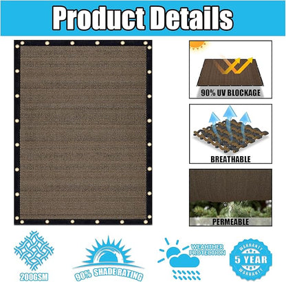 Amagenix 90% Shade Fabric 10'X 22' Mocha Sun Shade Cloth with Grommets for Pergola Replacement Shade Cover Canopy, Heavy Duty, Cable Zip Ties Included (We Customized)