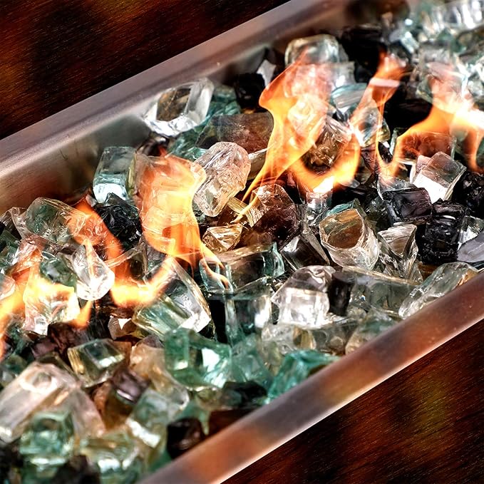 Mr. Fireglass 10 Pounds Blended Reflective Fire Glass, 1/2 Inch Fire Pit Glass for Propane Firepit Fireplace and Landscaping, Glass Rocks for Outdoor & Indoor Use, Light Green, Onyx Black, Platinum